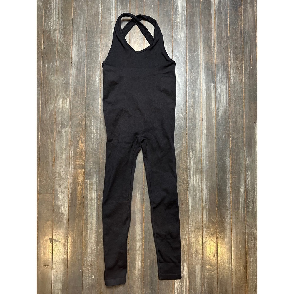 Shein Black Criss Cross Back Scrunch Butt Activewear Jumpsuit Unitard Small